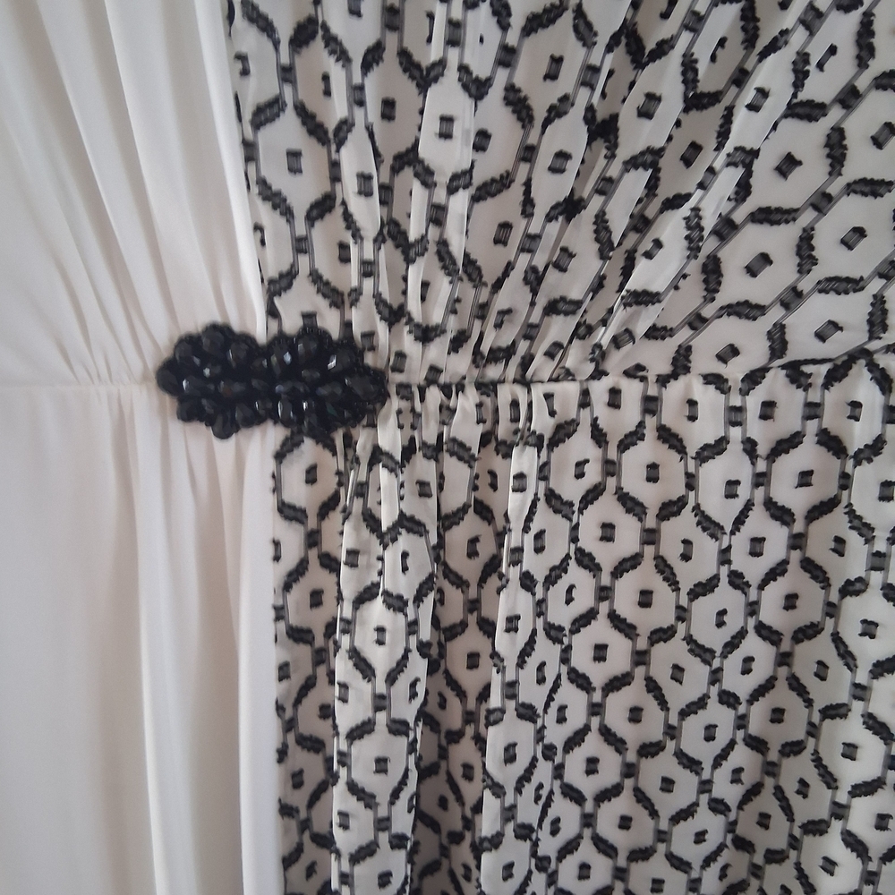 Nine West Asymmetrical Maxi Dress | Black & White Geometric Elegant Chic SizeM - Picture 4 of 5